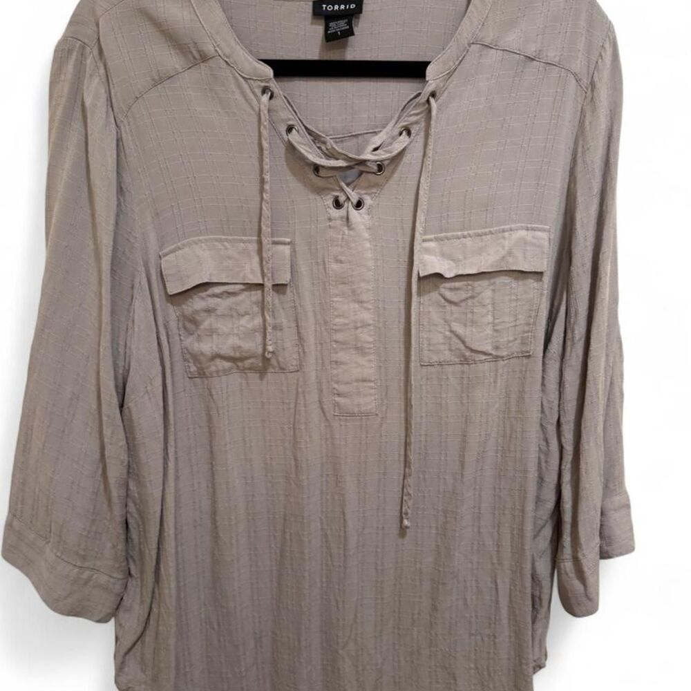 Torrid Women's Lace Up Festival Casual Hippie Grey Blouse